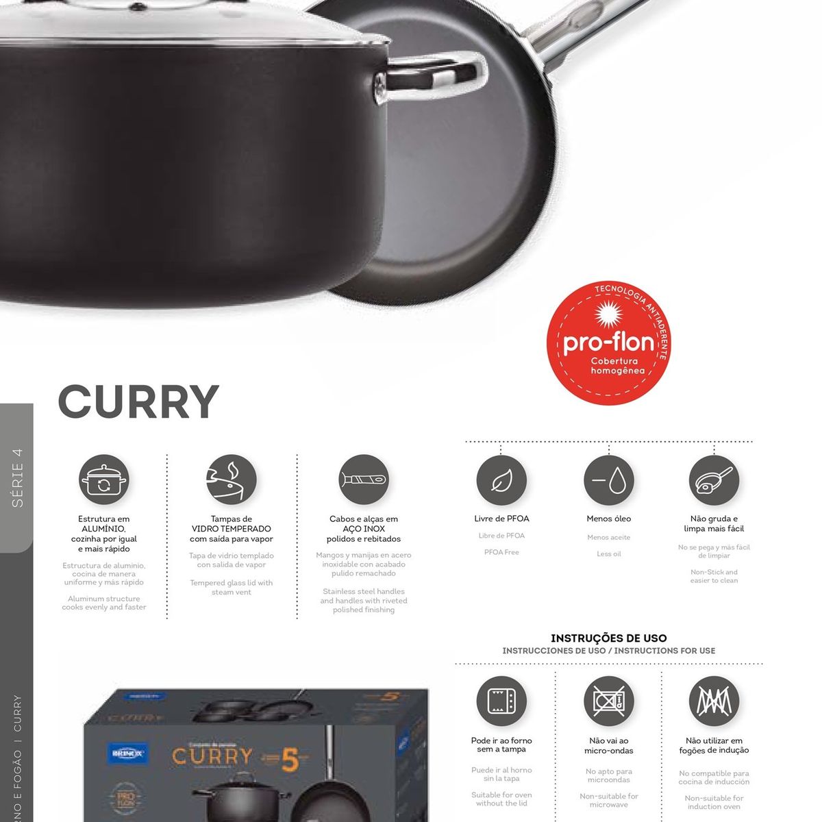 BRINOX - Juego de Ollas 8 Piezas Brinox Curry Negro