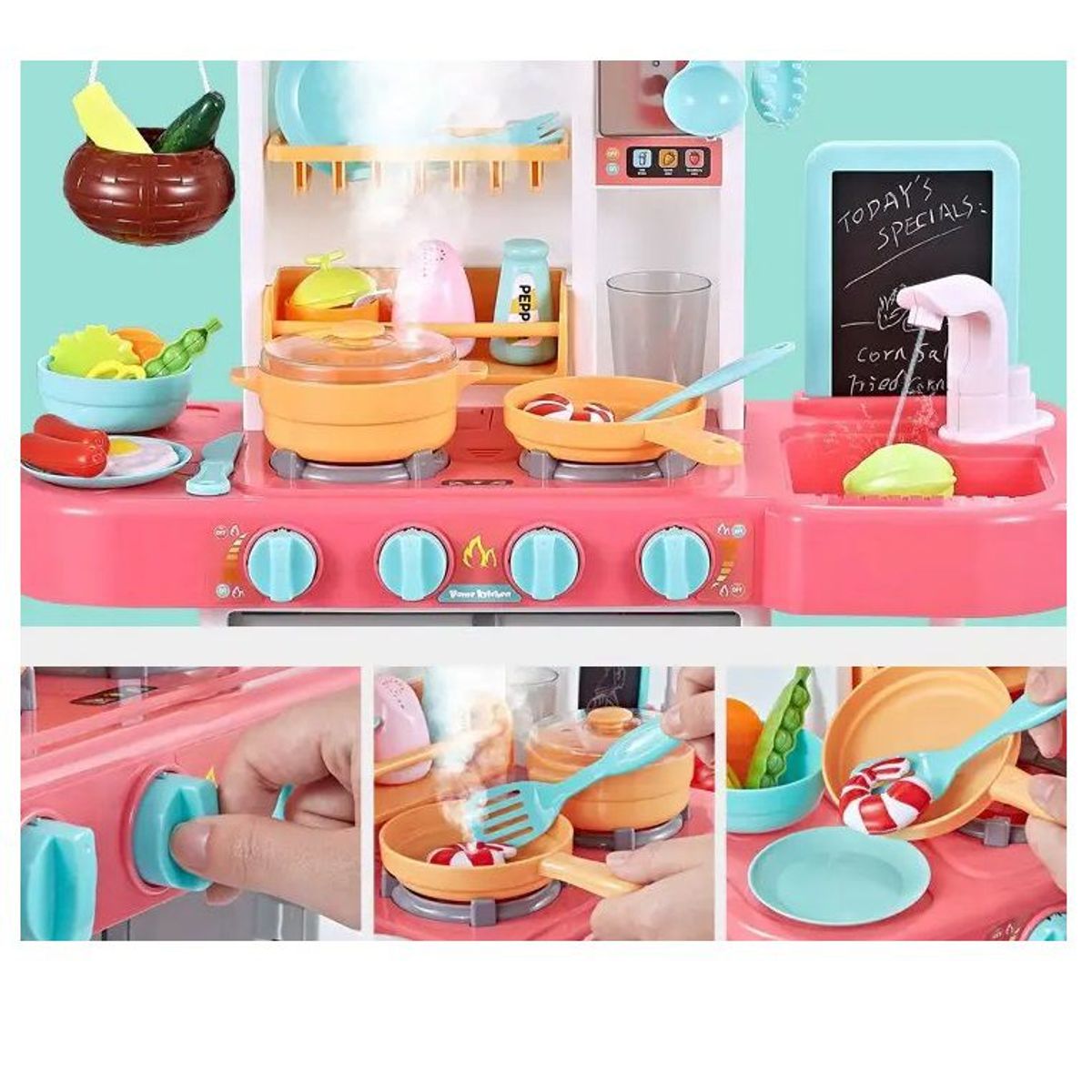 GENERICO - Cocina Home Kitchen Rosado  con Sonido 43 piezas