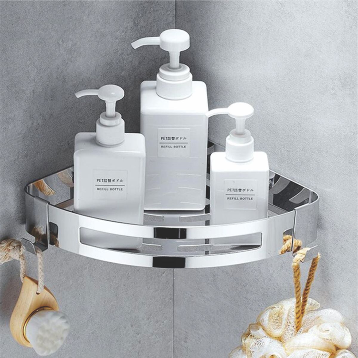 GENERICO - Repisa esquinero organizador para baño de acero inoxidable