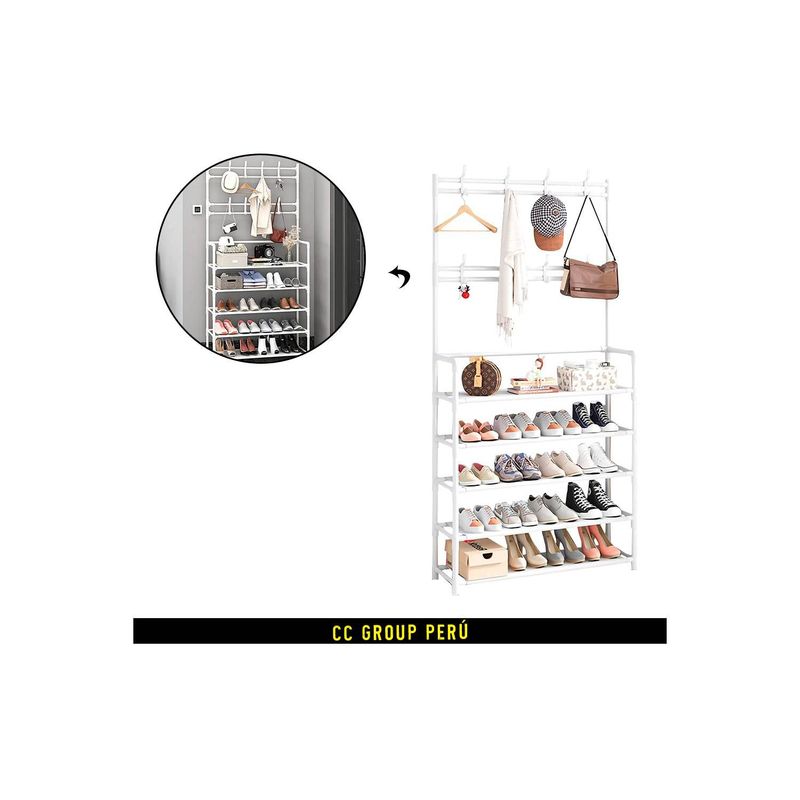 GENERICO - Perchero Organizador Multifuncional con Zapatera de 5 Niveles - Blanco