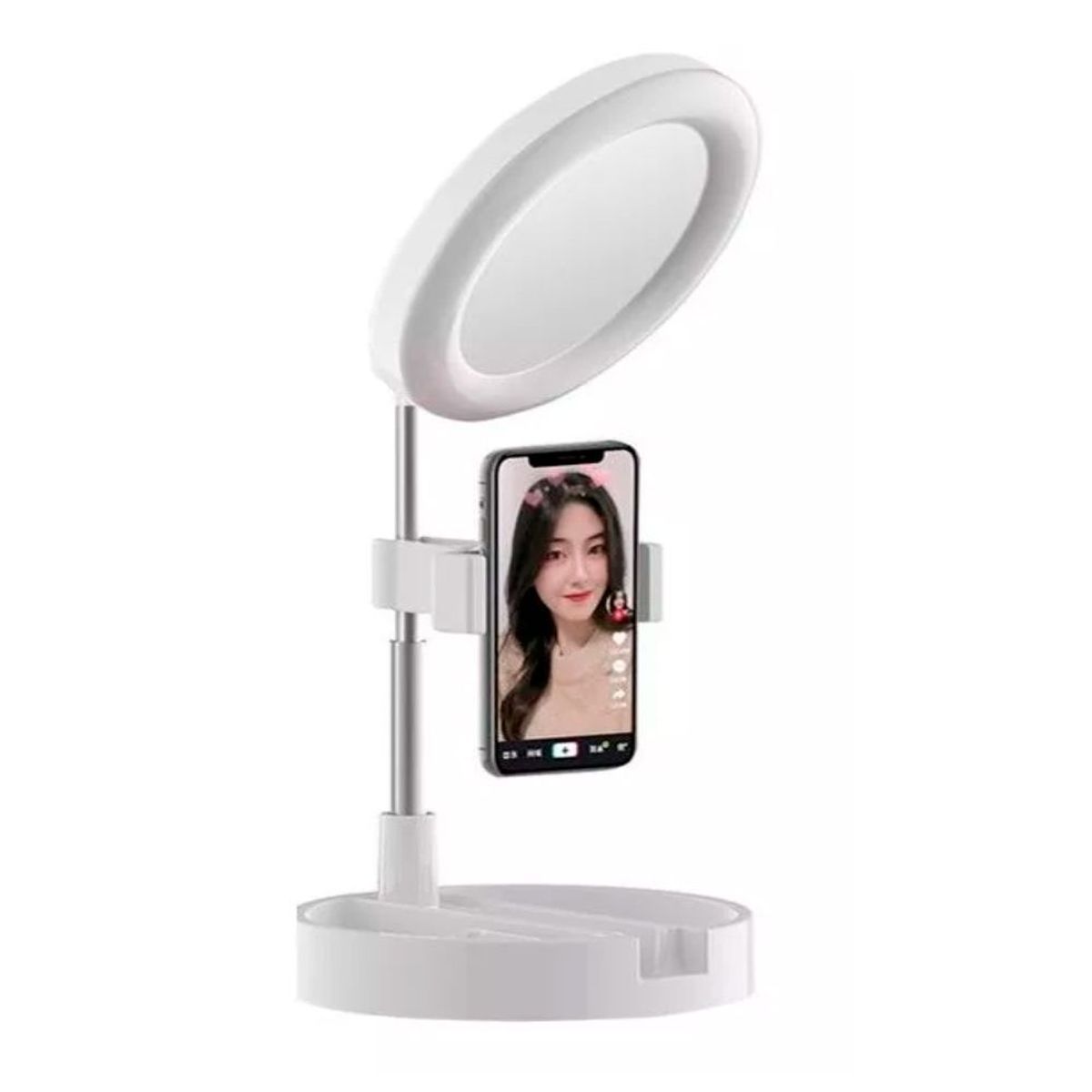 GENERICO - Espejo Para Maquillaje Gato Con Luz Led con soporte celular Streaming.