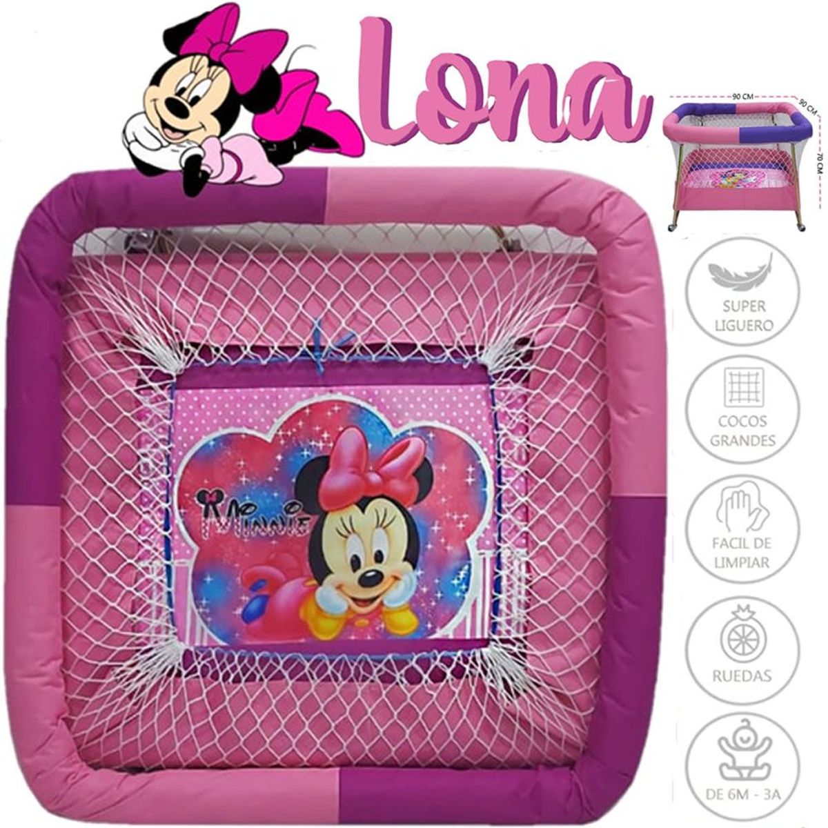 GENERICO - Corral Con Ruedas para Bebes Acolchado Lona Niña