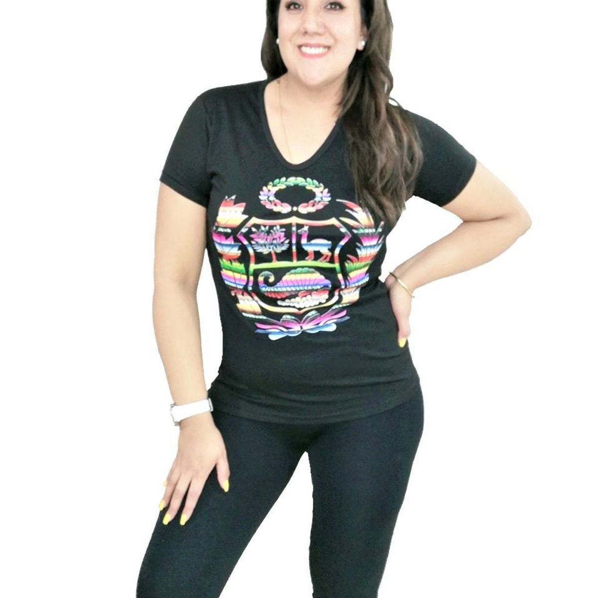 GENERICO - Polo Mujer Diseño Escudo Folklor - Nathalie Love It - Negro