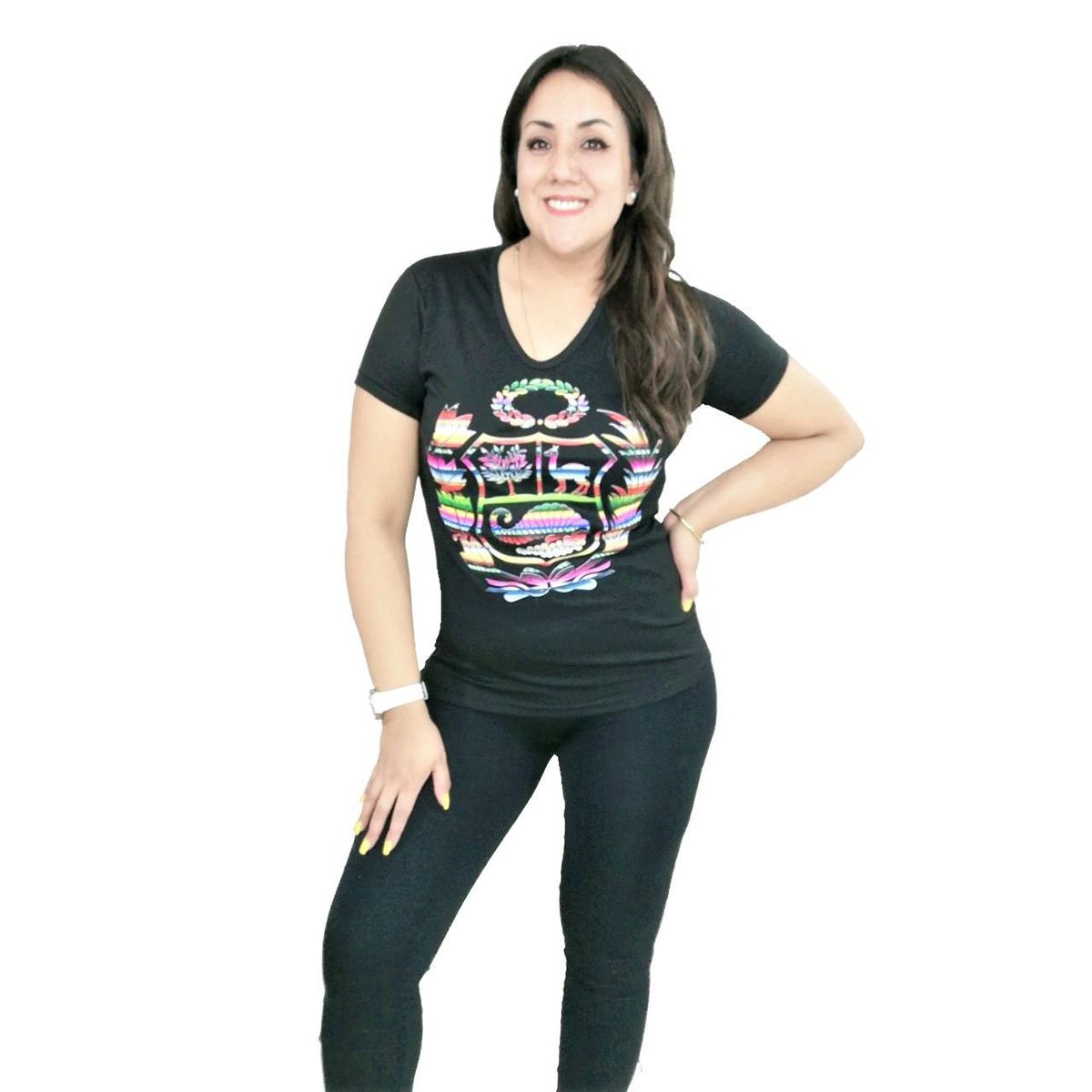 GENERICO - Polo Mujer Diseño Escudo Folklor - Nathalie Love It - Negro