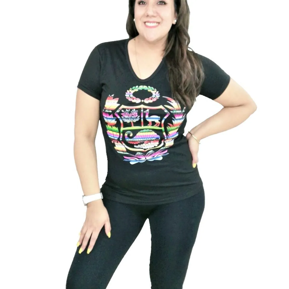 GENERICO - Polo Mujer Diseño Escudo Folklor - Nathalie Love It - Negro