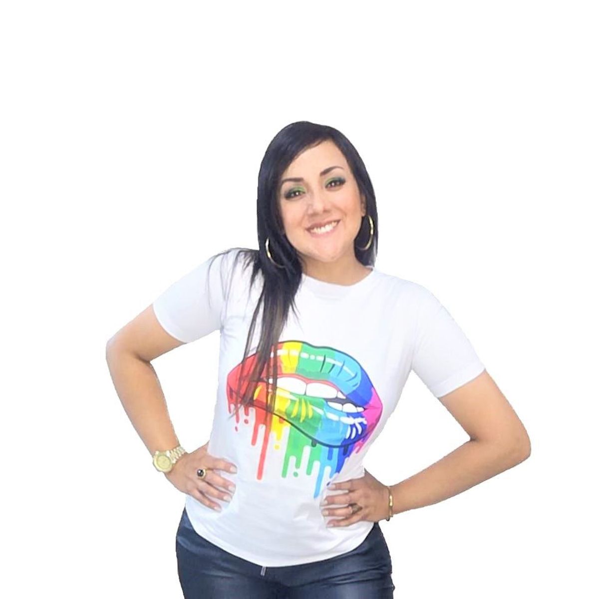 GENERICO - Polo Mujer Diseño Labios colores - Nathalie Love It - Blanco