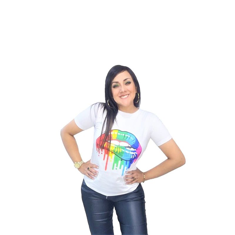 GENERICO - Polo Mujer Diseño Labios colores - Nathalie Love It - Blanco