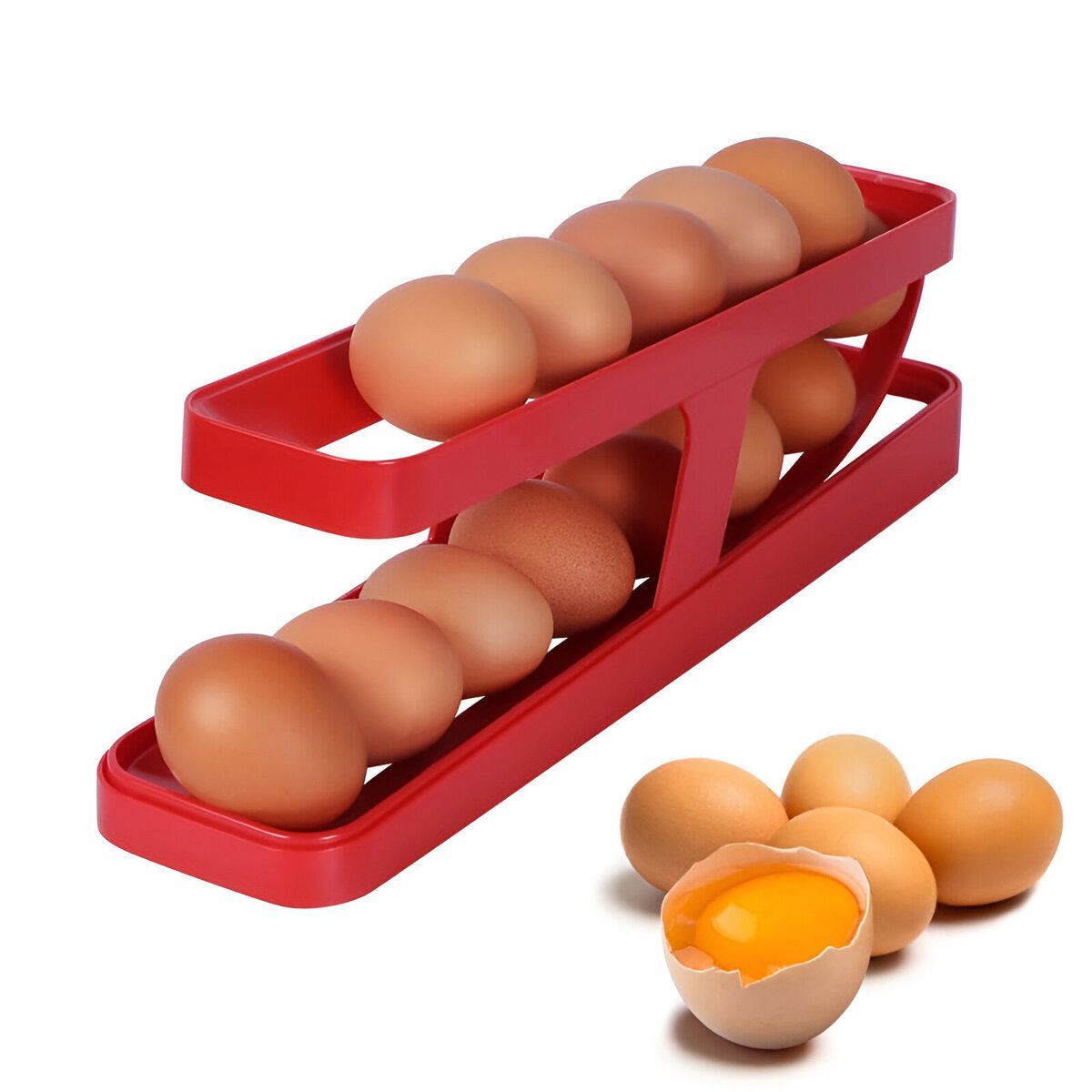 ELMEJORPRECIO - Dispensador De Huevos 2 Niveles Organizador Para Refrigerador Rojo