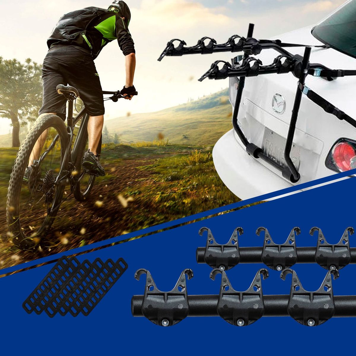 GENERICO - SOPORTE PORTABICICLETA NEGRO PARA 3 AUTO Y CAMIONETA