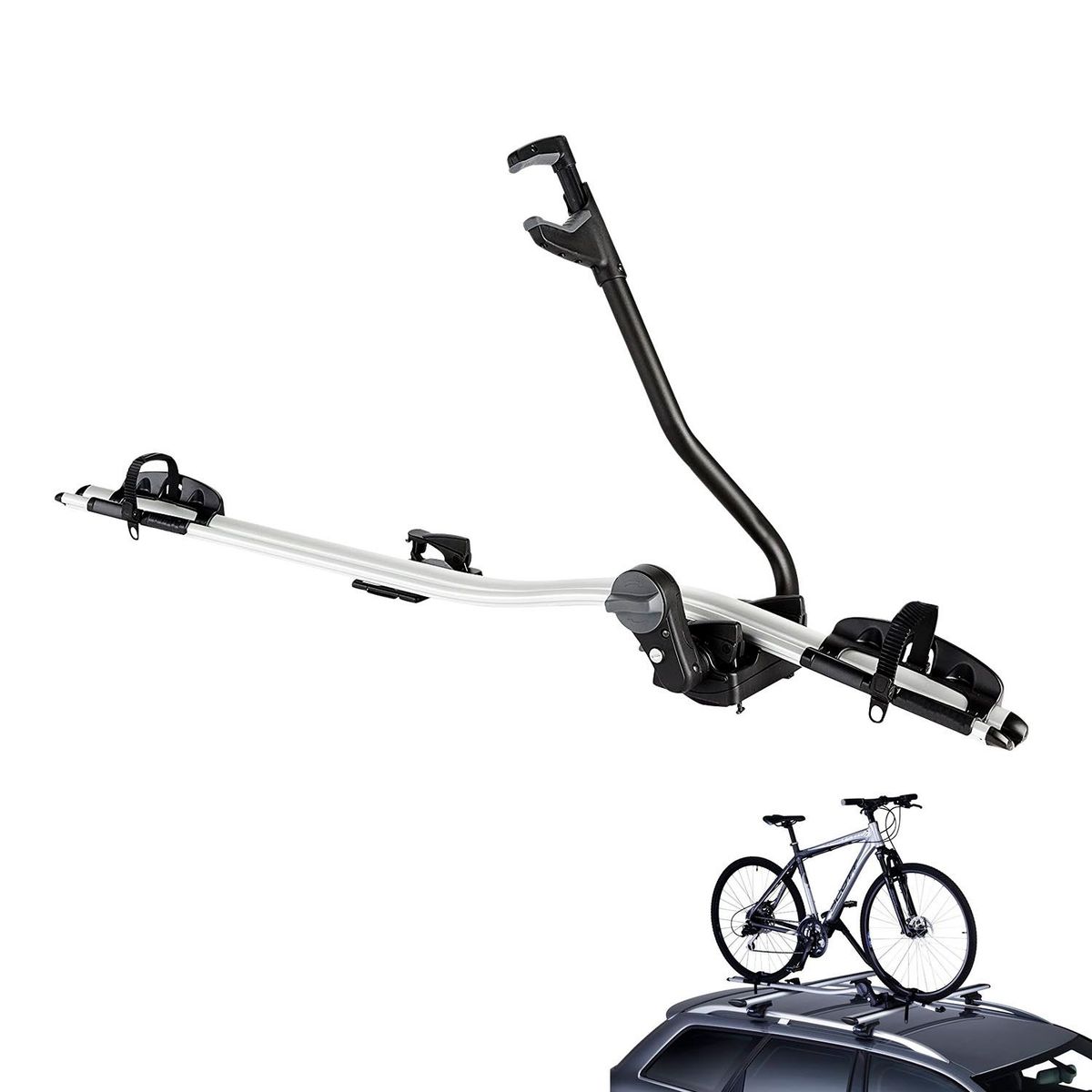 GENERICO - PORTABICICLETA TECHO PARA 1 - PLOMO/NEGRO AUTO Y CAMIONETA.