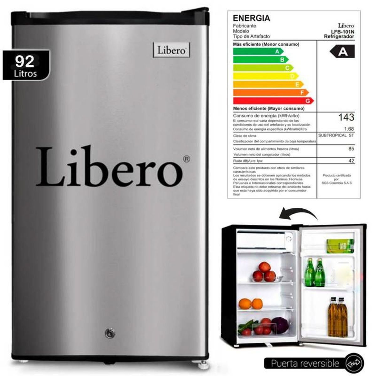 LIBERO - Frigobar Libero Style LFB-101S Inox 92 Litros