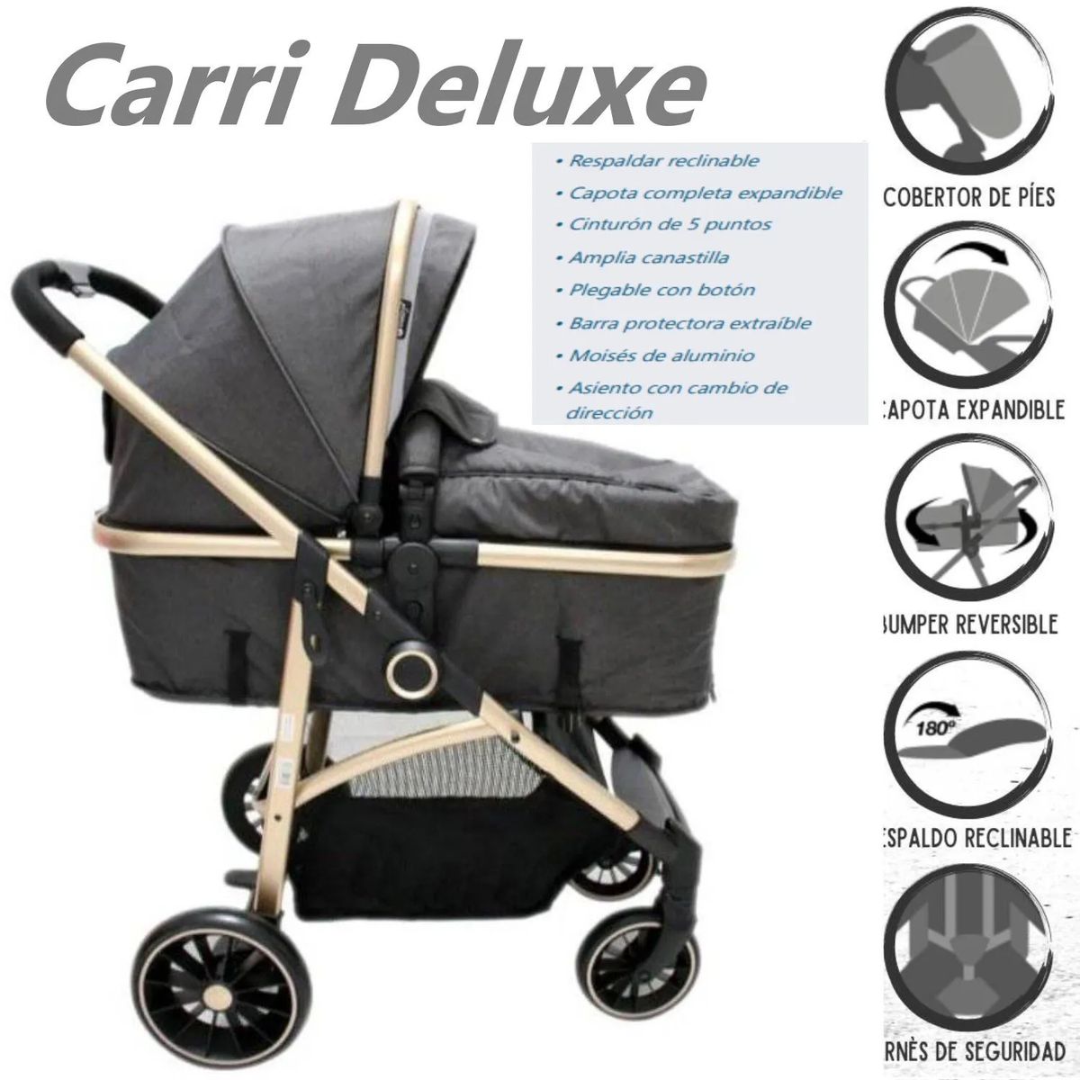 EBABY - Coche de Paseo Moises Aluminio Carri Deluxe EB129 Negro