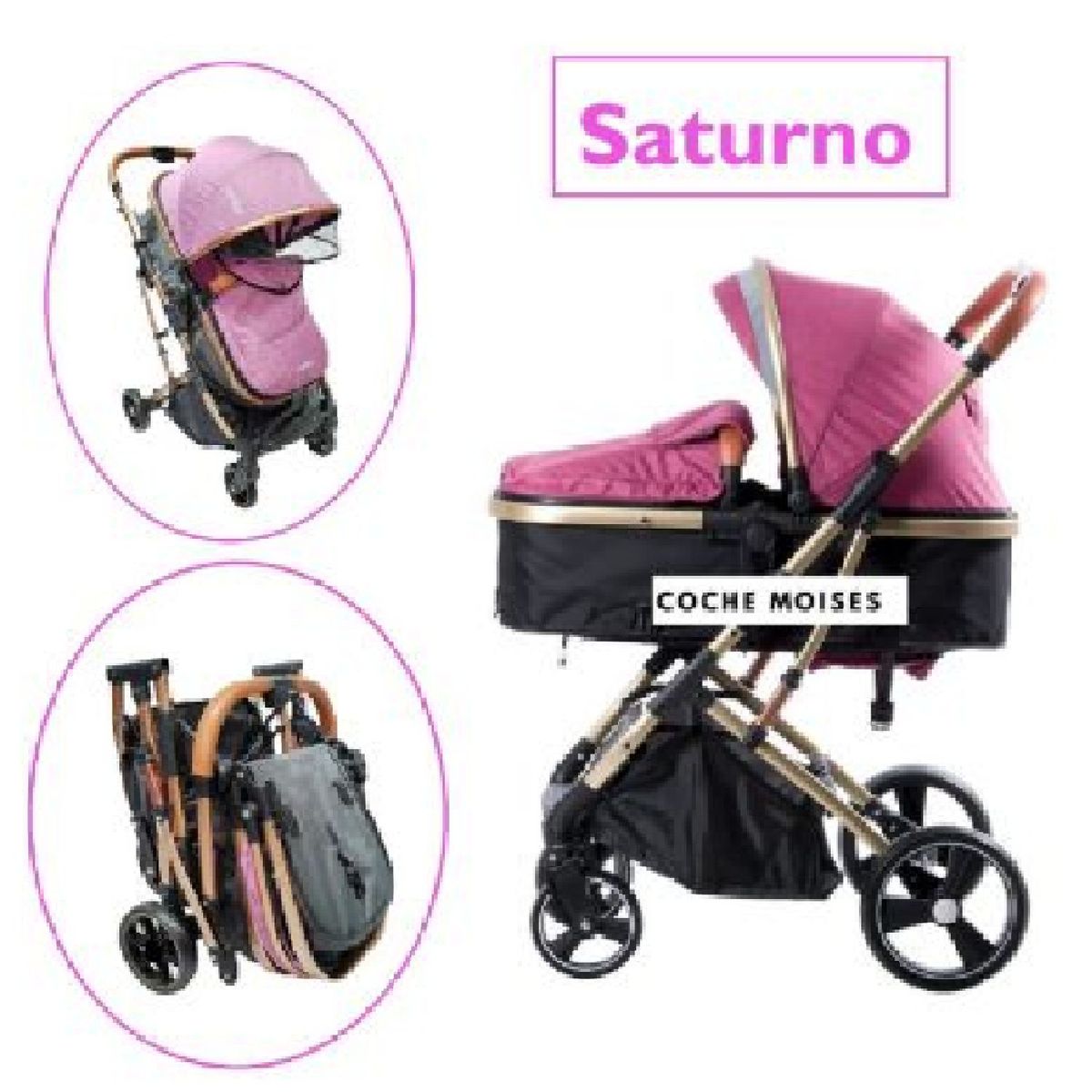 EBABY - Coche Moises Saturno Coche Moises  -Rosado