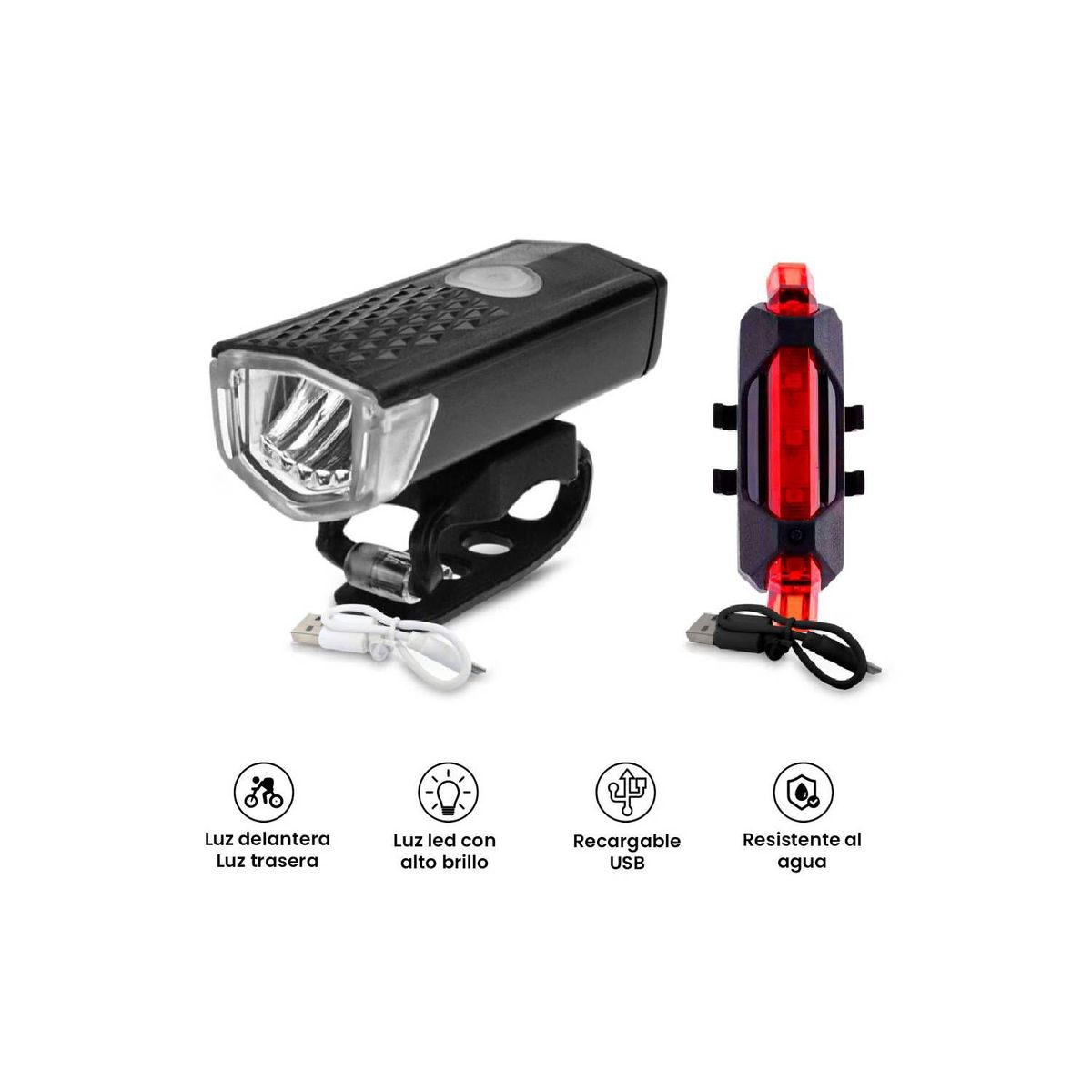 GENERICO - Pack Luz LED Delantera Luz Trasera para Bicicleta