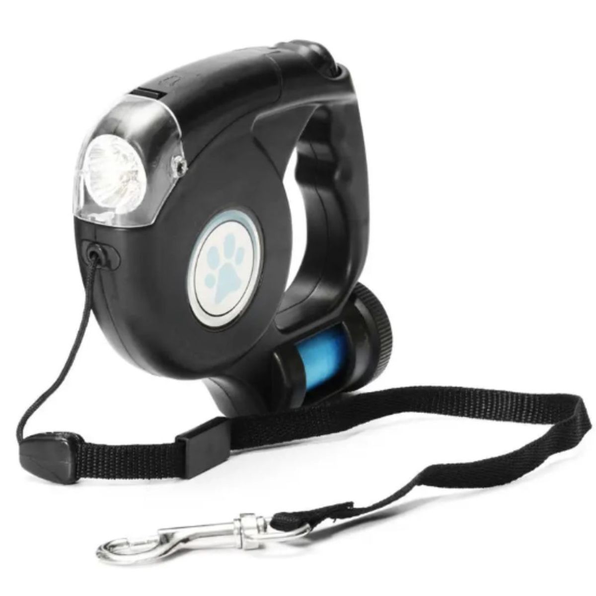 GENERICO - Correa retractil con linterna 3 en 1 para perros  Negro.