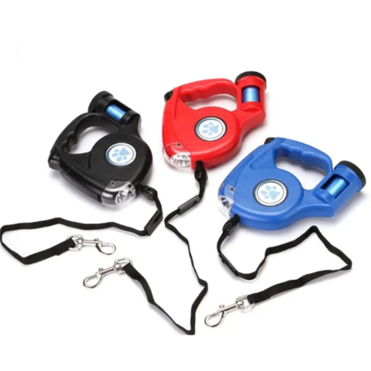 GENERICO - Correa retractil con linterna 3 en 1 para perros  Roja.