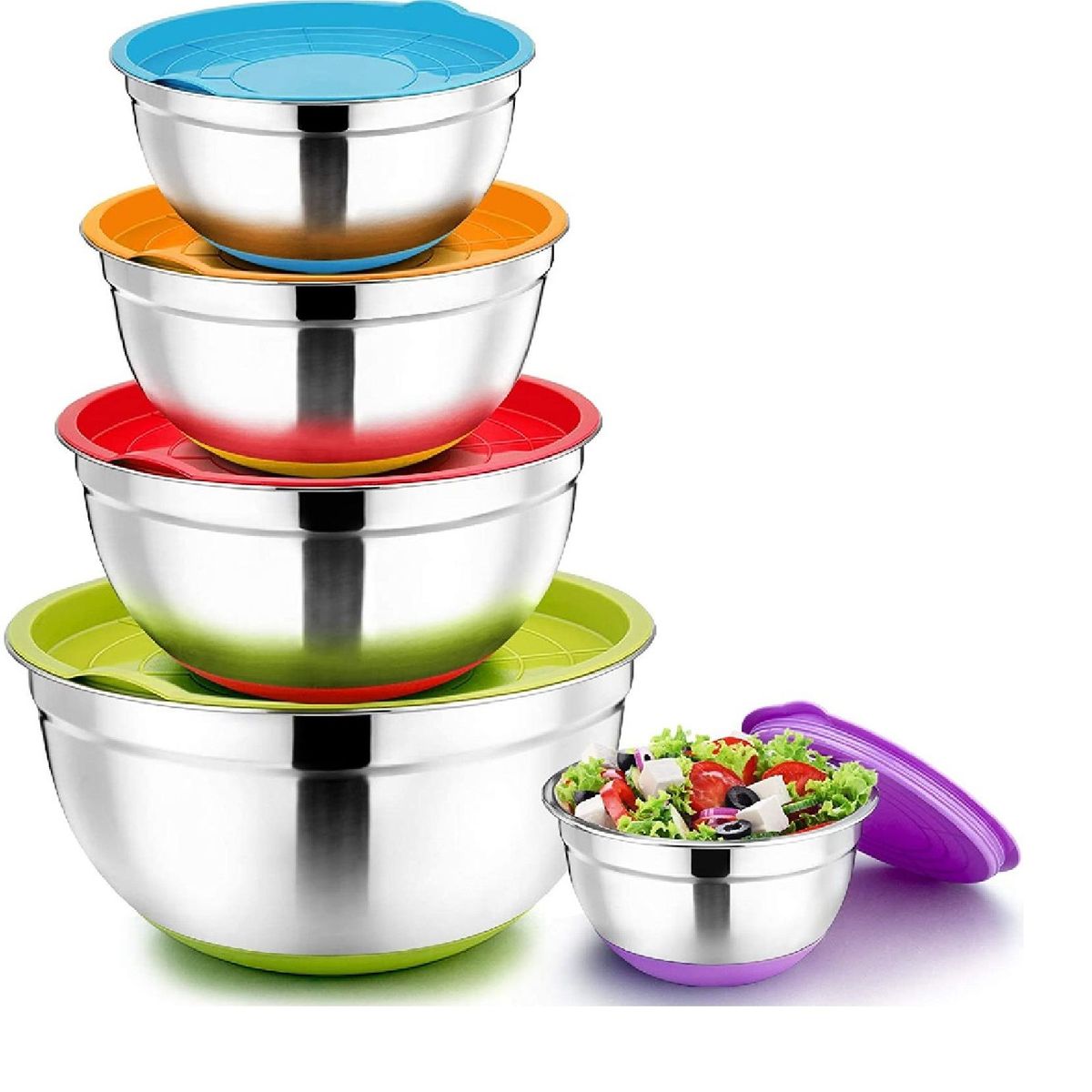 OTTOWARE - Set Bowls Acero Inoxidable 10 Piezas con Tapas