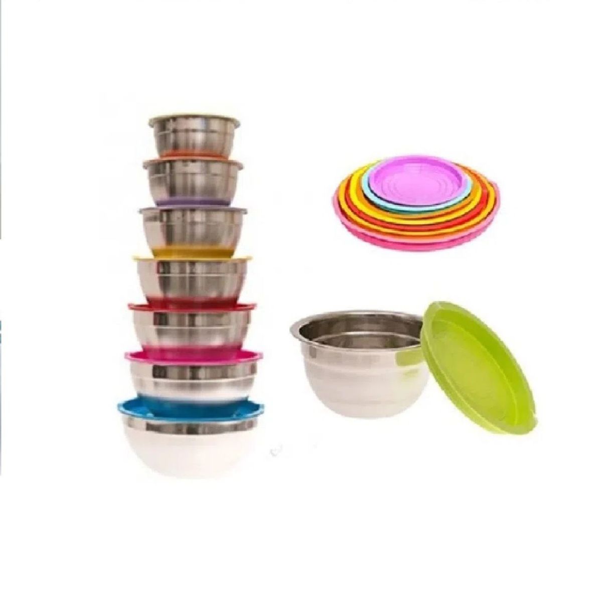 OTTOWARE - Set Bowls Acero Inoxidable 14 Piezas con Tapas