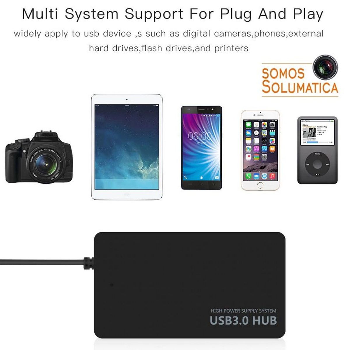 SEISA - Hub Usb 3.0 - Pc Laptop Alta Velocidad - 4 Puertos - Solumatica