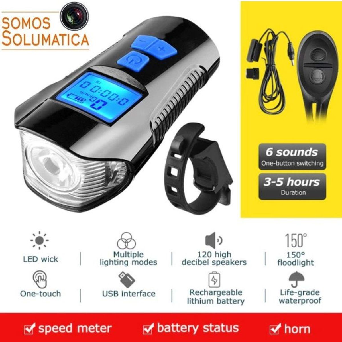 SEISA - Luces De Seguridad - Para Bicicleta - Velocímetro Y Bocina