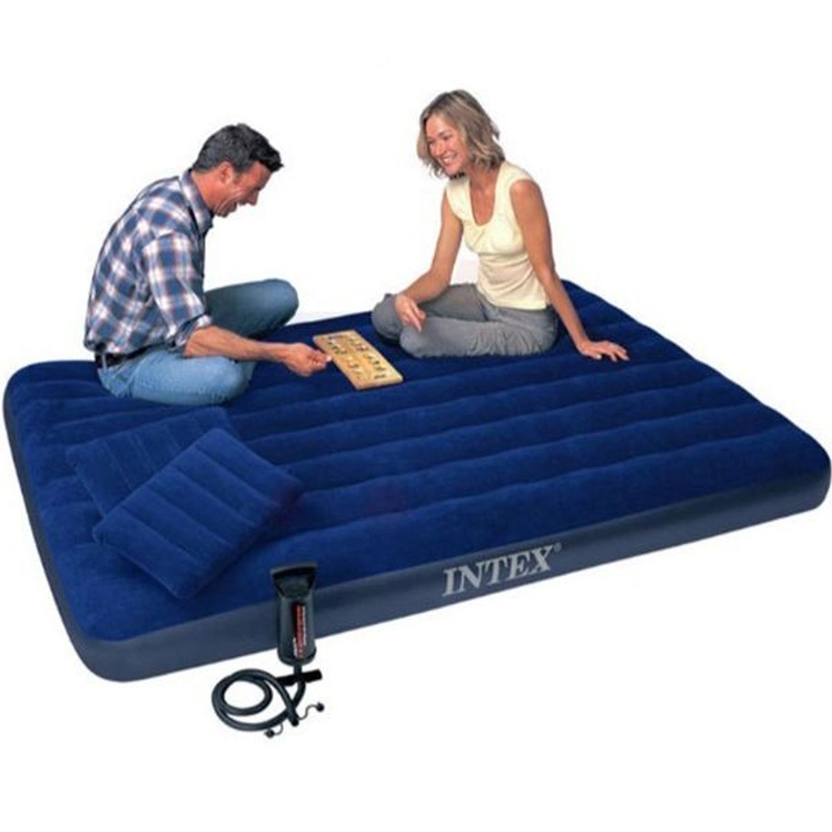 INTEX - Colchon inflable con 2 almohadas e inflador(152x203x25cm)