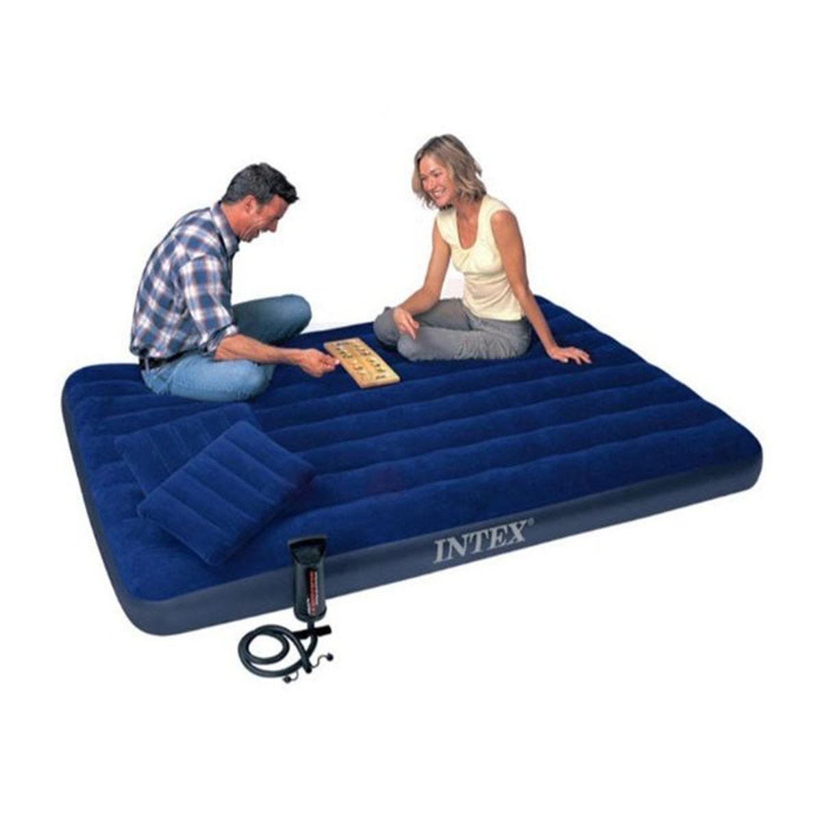 INTEX - Colchon inflable con 2 almohadas e inflador(152x203x25cm)