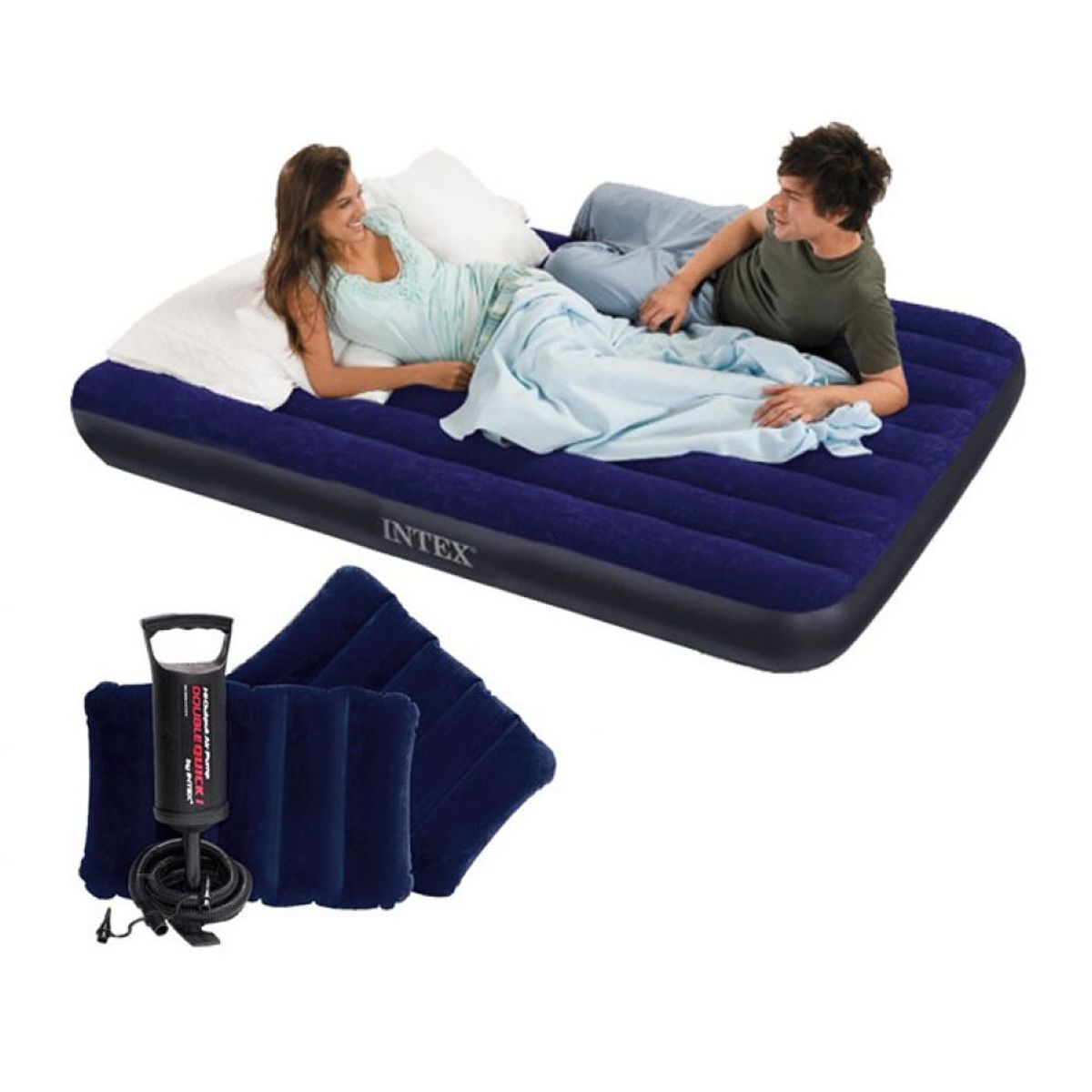 INTEX - Colchon inflable con 2 almohadas e inflador(152x203x25cm)