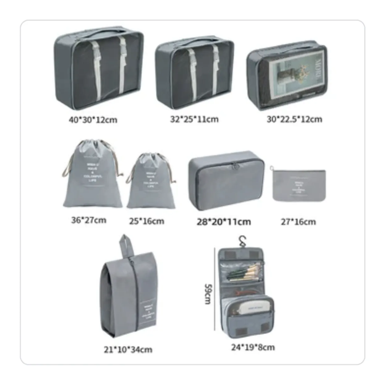 AURELA - Pack de 9 Organizadores de Maleta para Viaje color Negro