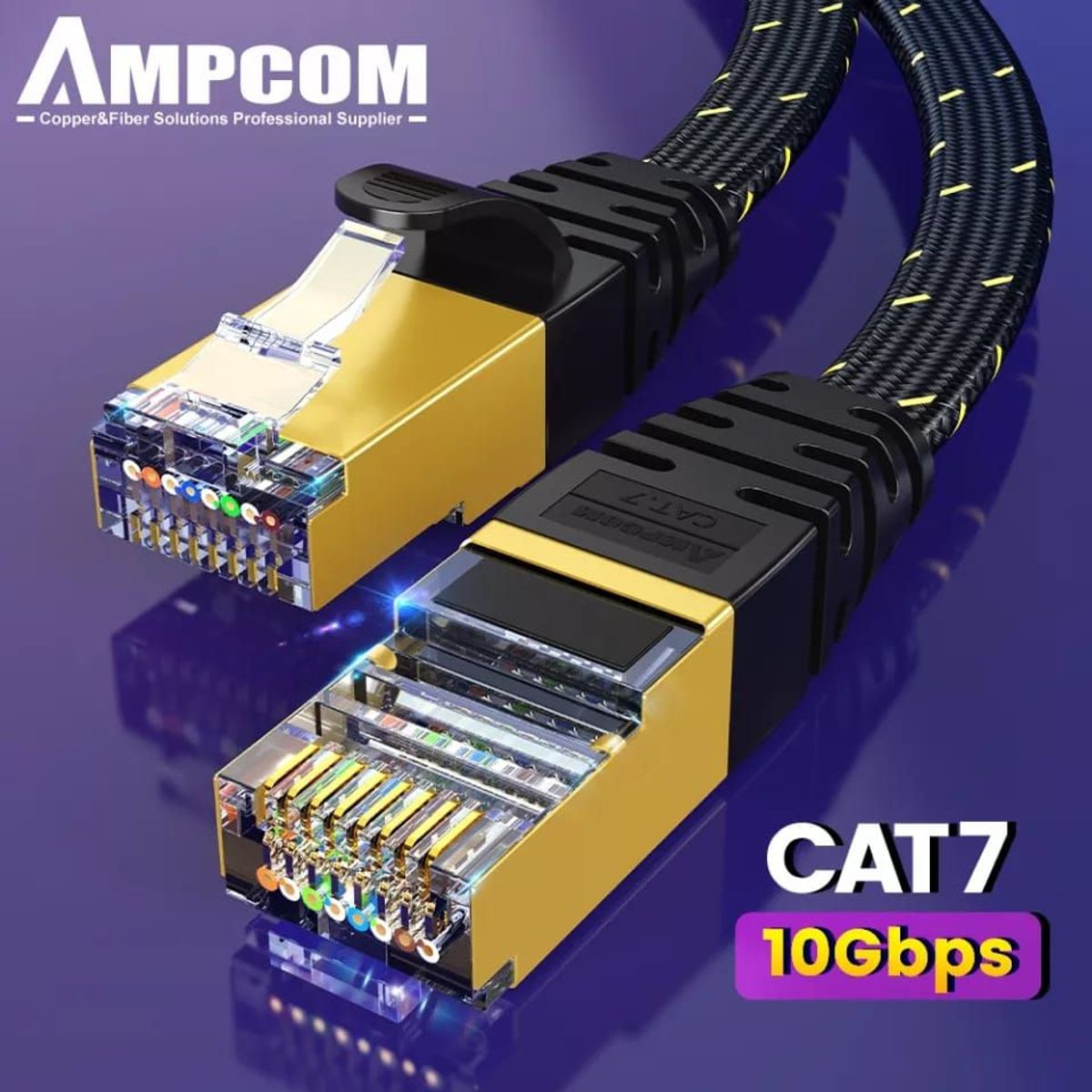 GENERICO - Cable Cat7 Flat Remallado 1 metro AMPCOM