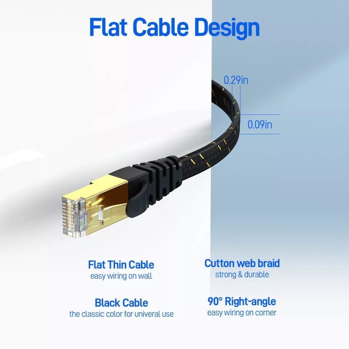GENERICO - Cable Cat7 Flat Remallado 1 metro AMPCOM