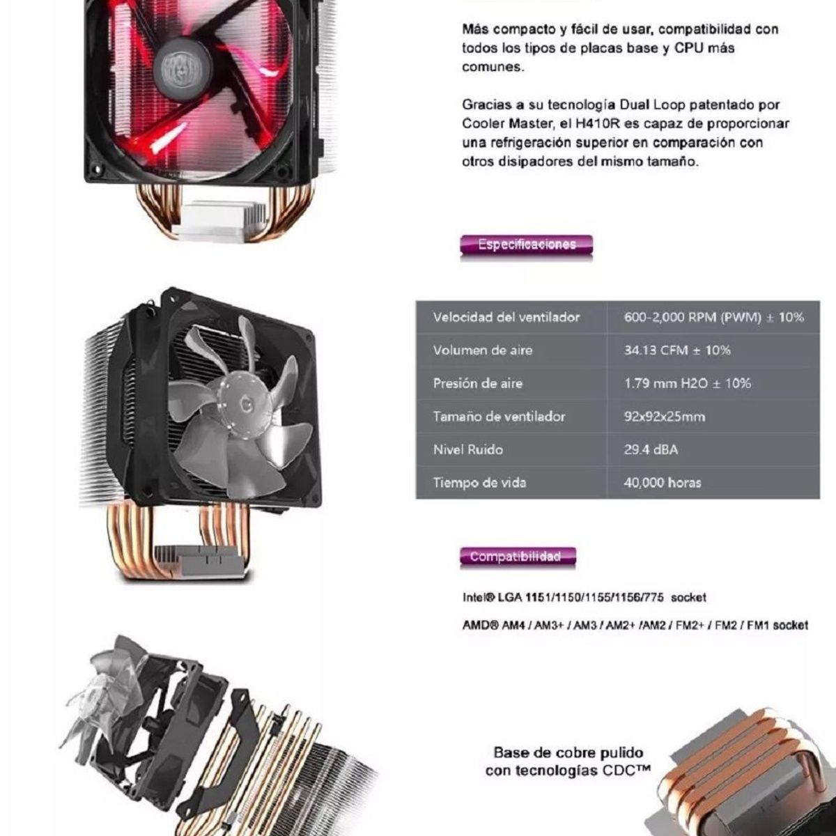 COOLER MASTER - Cooler Master Ventilador Hyper H410r Disipador Led