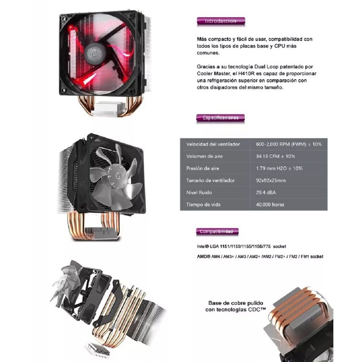 COOLER MASTER - Cooler Master Ventilador Hyper H410r Disipador Led