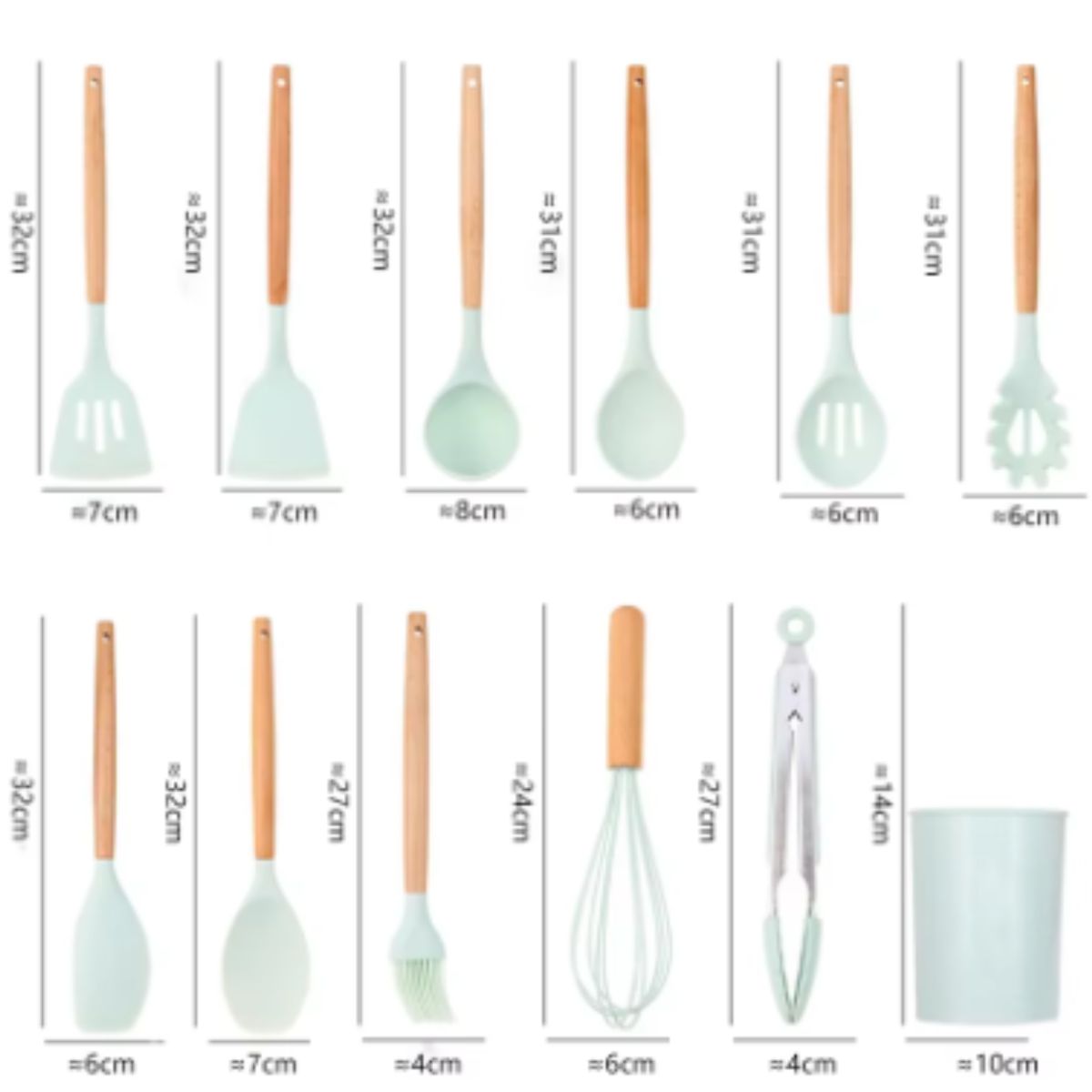 GENERICO - Set de Cucharones de silicona con madera