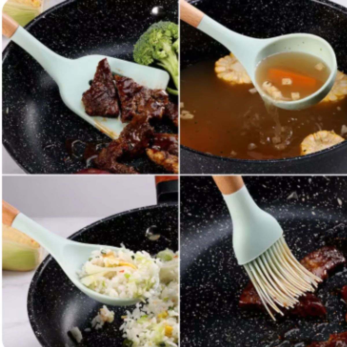 GENERICO - Set de Cucharones de silicona con madera