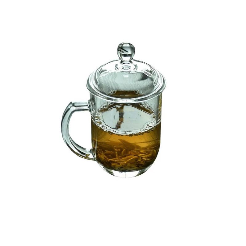 GENERICO - Taza de Té de vidrio transparente con asa y con tapa