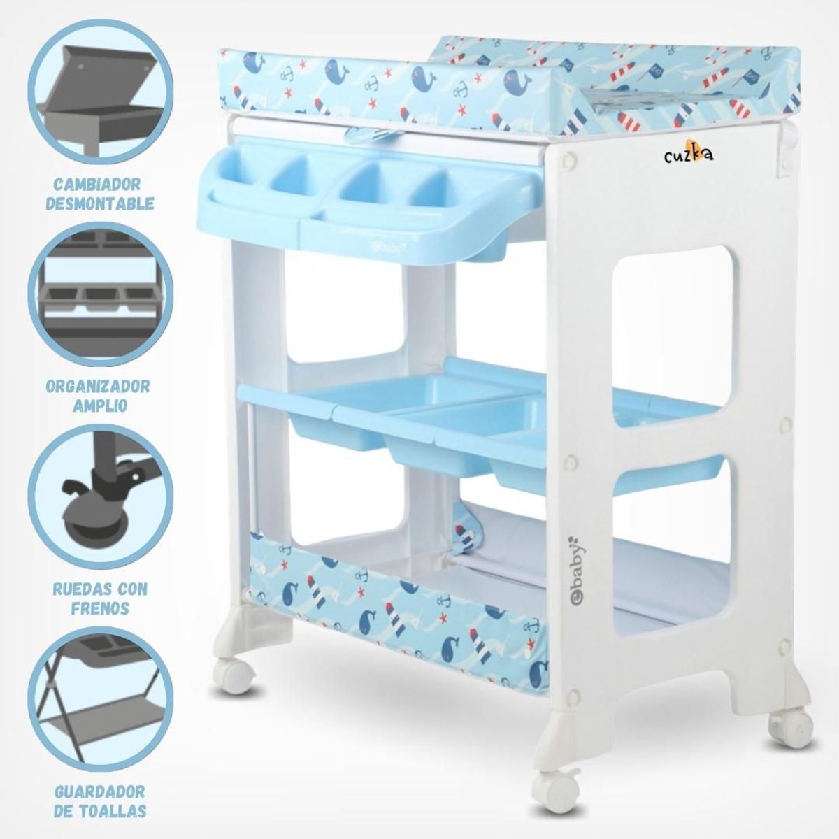 EBABY - Bañera Cambiador 3 Pisos para Bebé «NATIEL NEW» Blue
