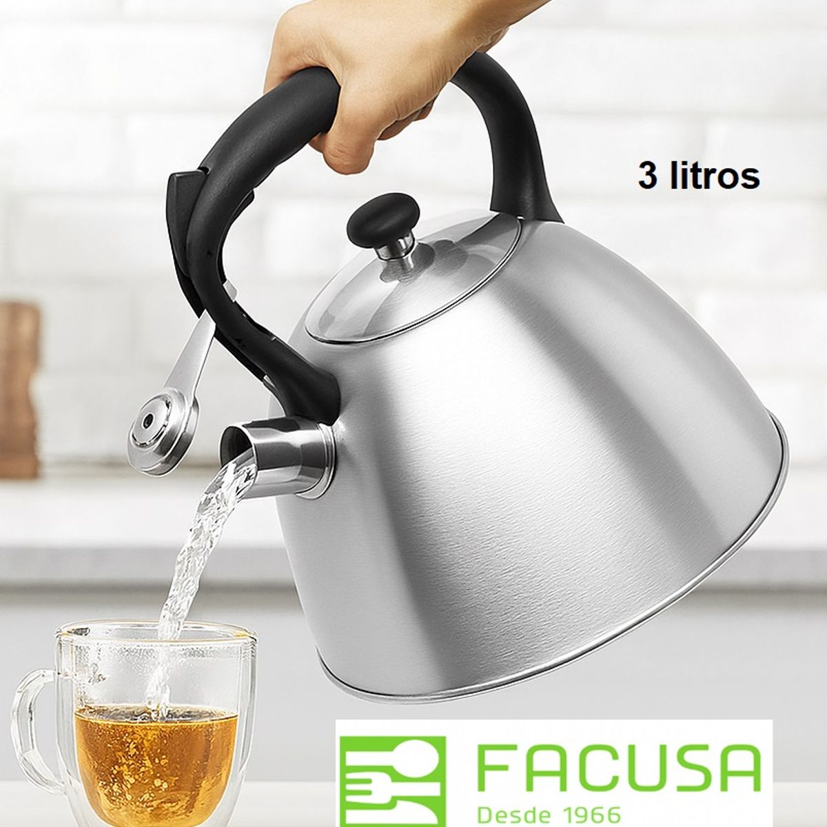 FACUSA - Tetera 3.00 litros Acero Inoxidable Facusa 100% Original