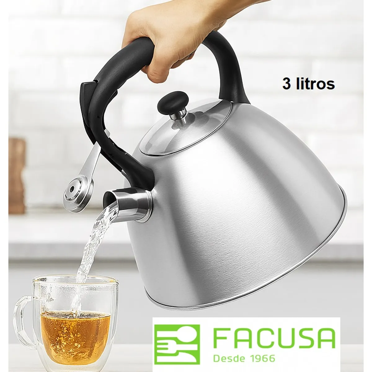 FACUSA - Tetera 3.00 litros Acero Inoxidable Facusa 100% Original