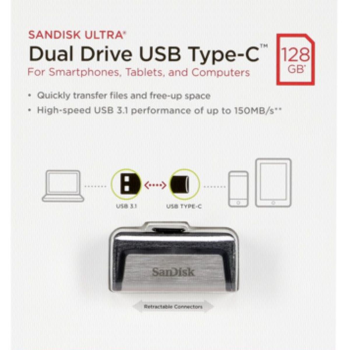SANDISK - Memoria Sandisk USB OTG 128GB 150MB ULTRA Dual Drive TIPO C USB 3.1