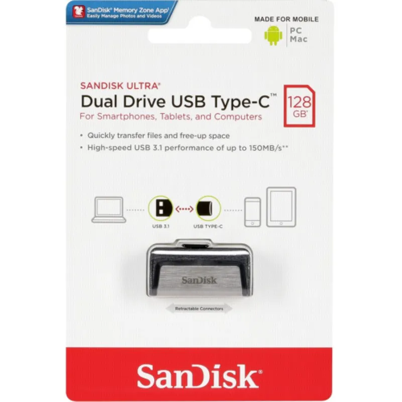 SANDISK - Memoria Sandisk USB OTG 128GB 150MB ULTRA Dual Drive TIPO C USB 3.1