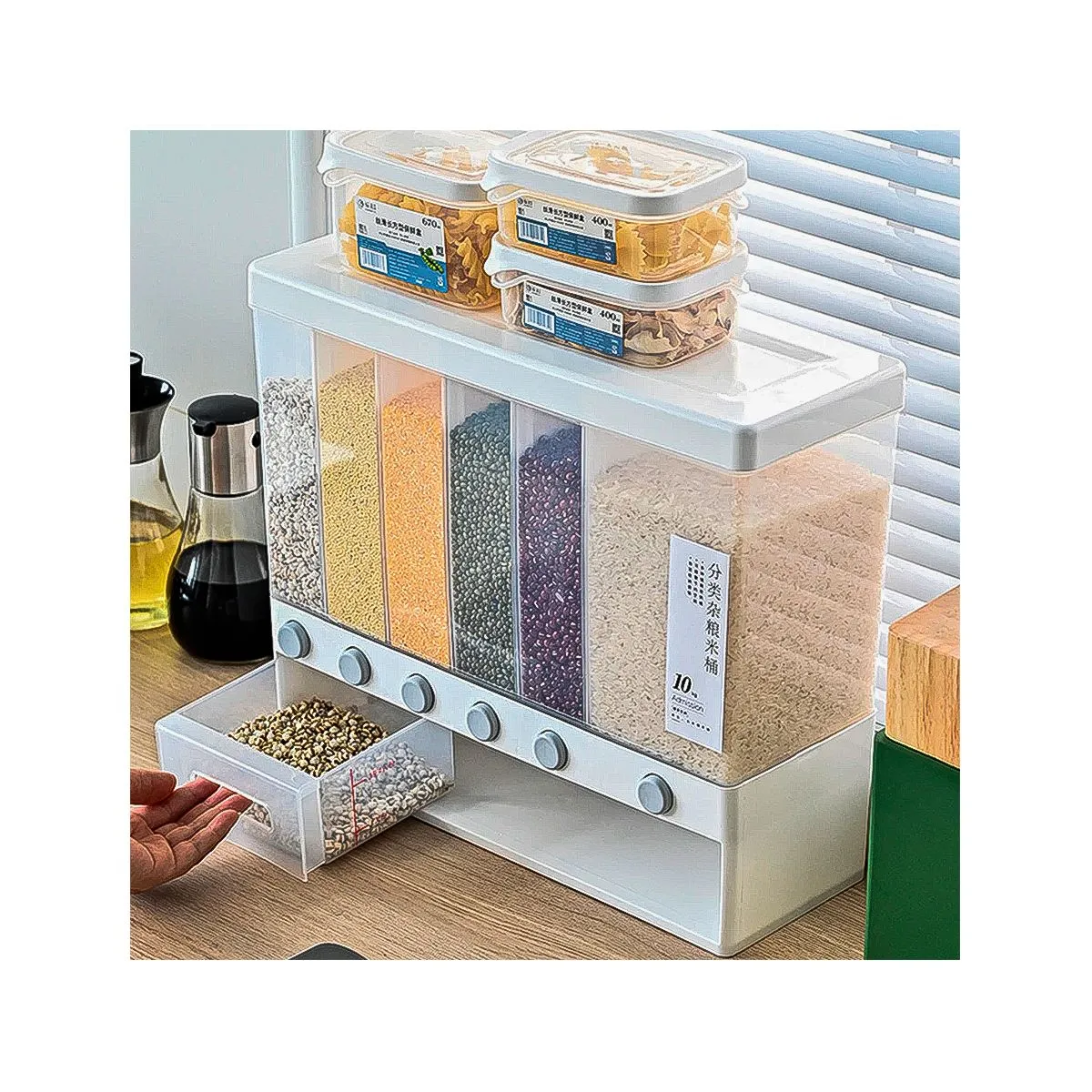 GRETAIL - Dispensador De Menestras Arroz Con 6 Divisiones