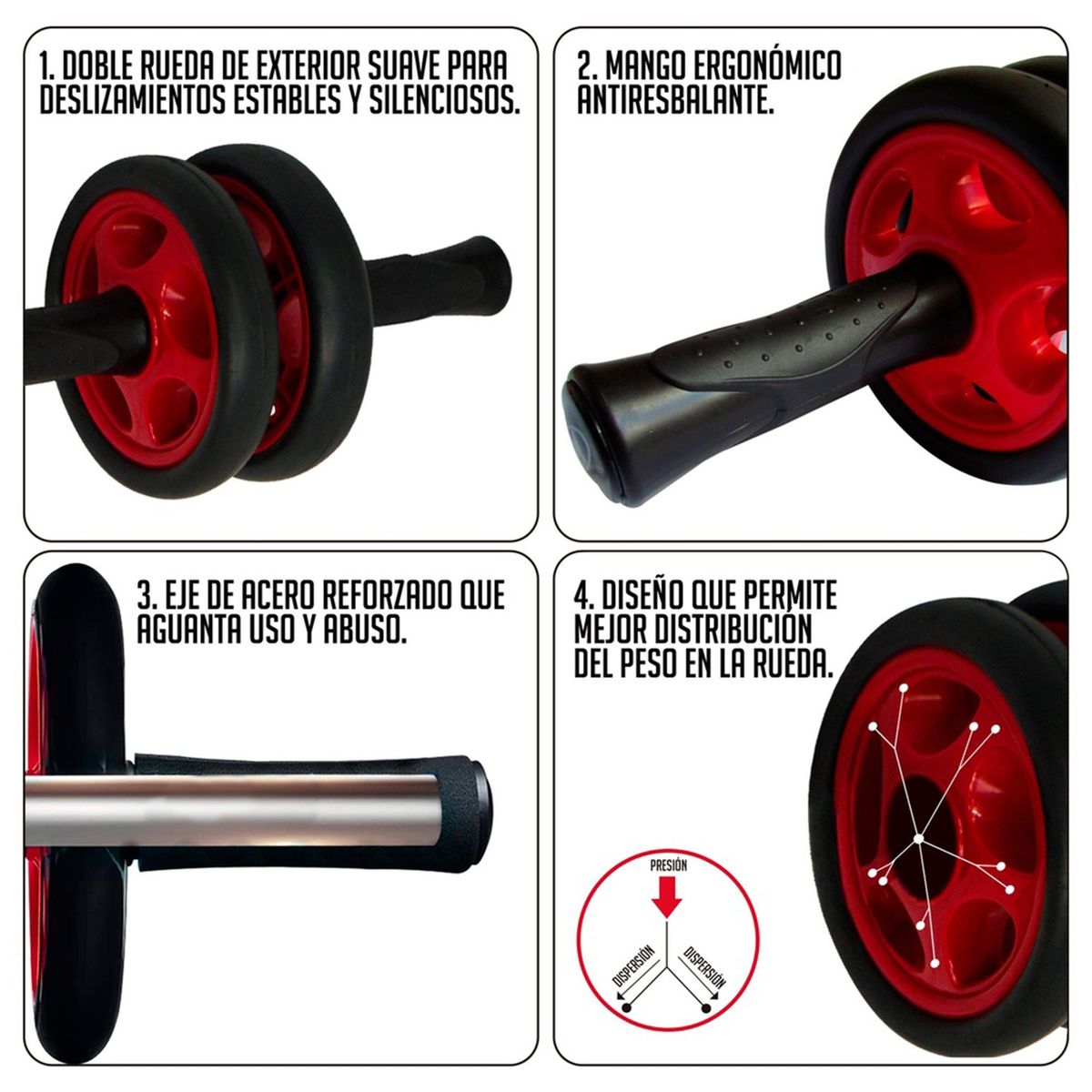 K6 FITNESS - Rueda Abdominal Rodillo Doble K6 Con Mango Antideslizante