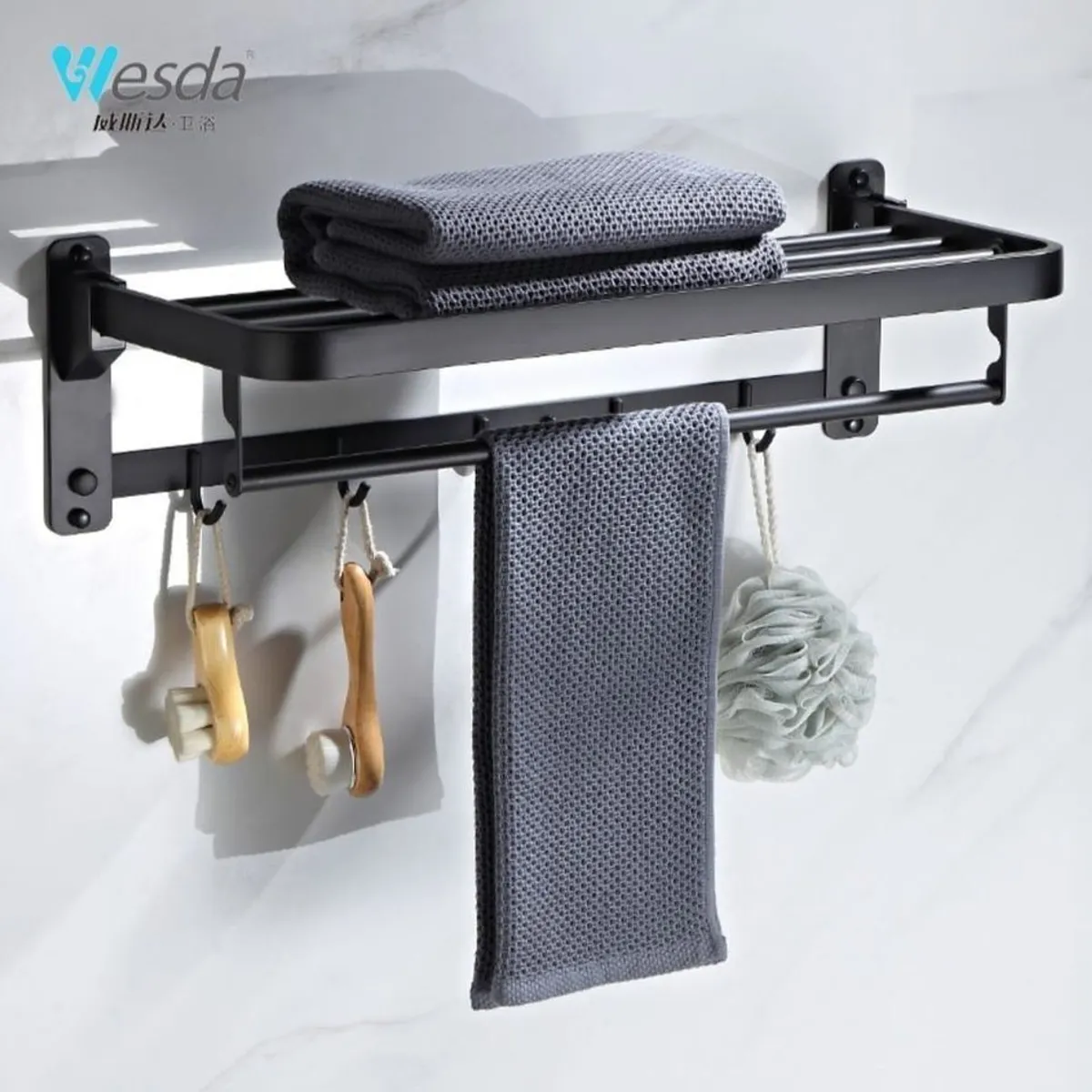 GENERICO - TOALLERO CON REPISA  ACERO SUS 304 NEGRO MATE