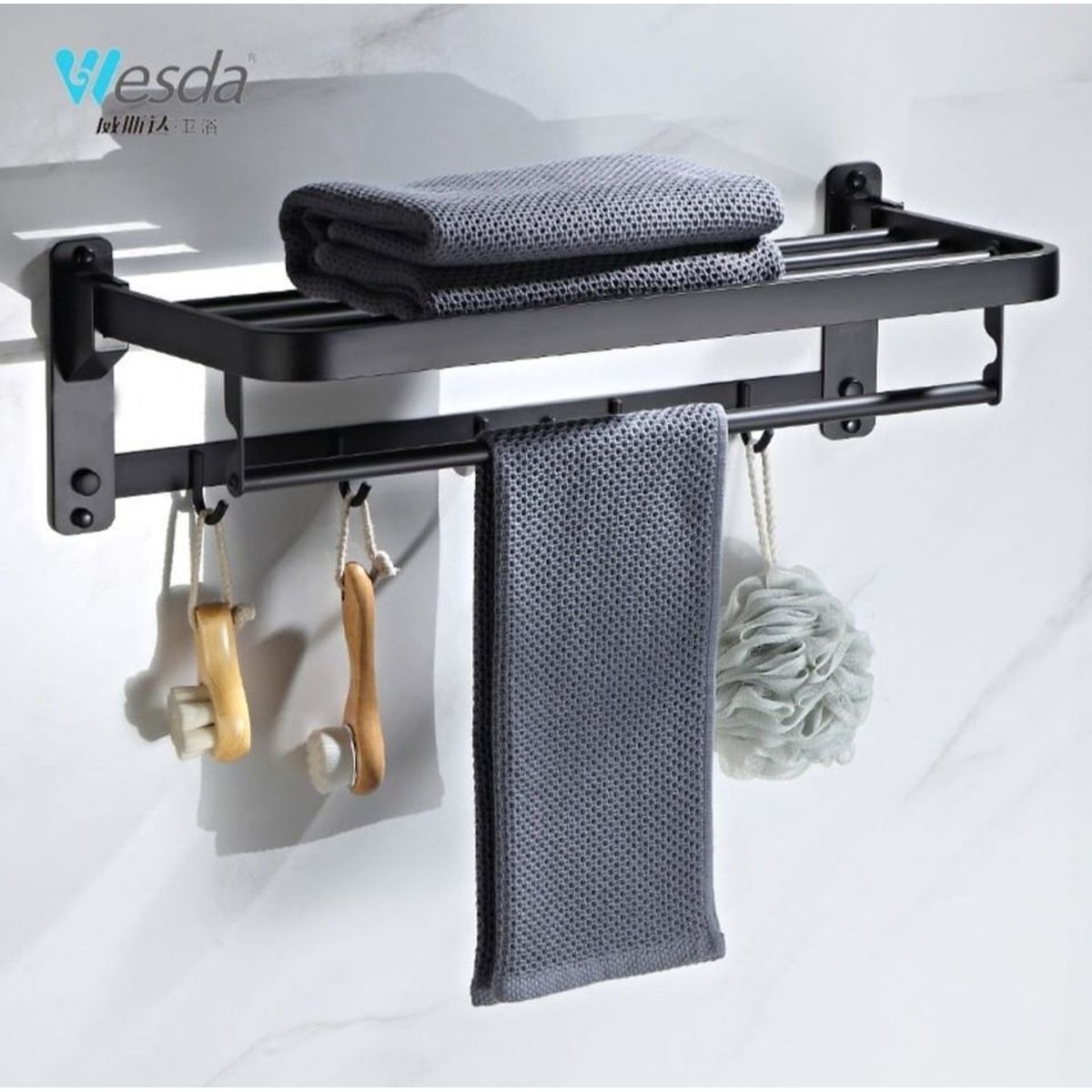 GENERICO - TOALLERO CON REPISA  ACERO SUS 304 NEGRO MATE