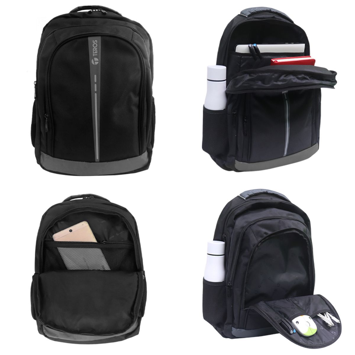 TEROS - Mochila Teros, 10 compartimientos, Poliéster, laptop hasta 15 pulg