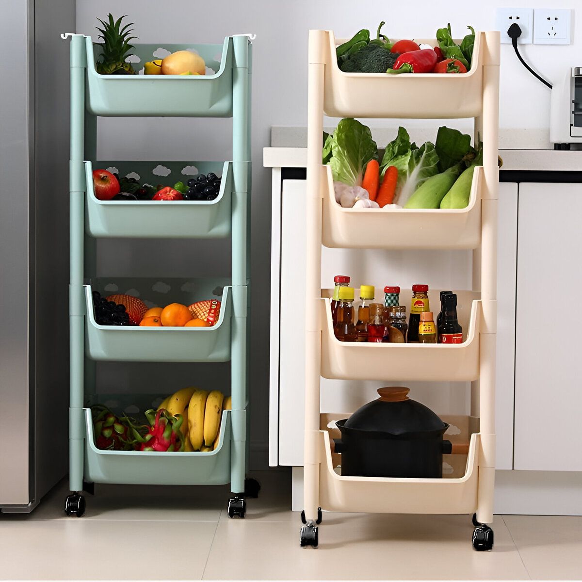 ELMEJORPRECIO - Estante Organizador Multiuso De Cocina Dormitorio De 4 Niveles Hueso