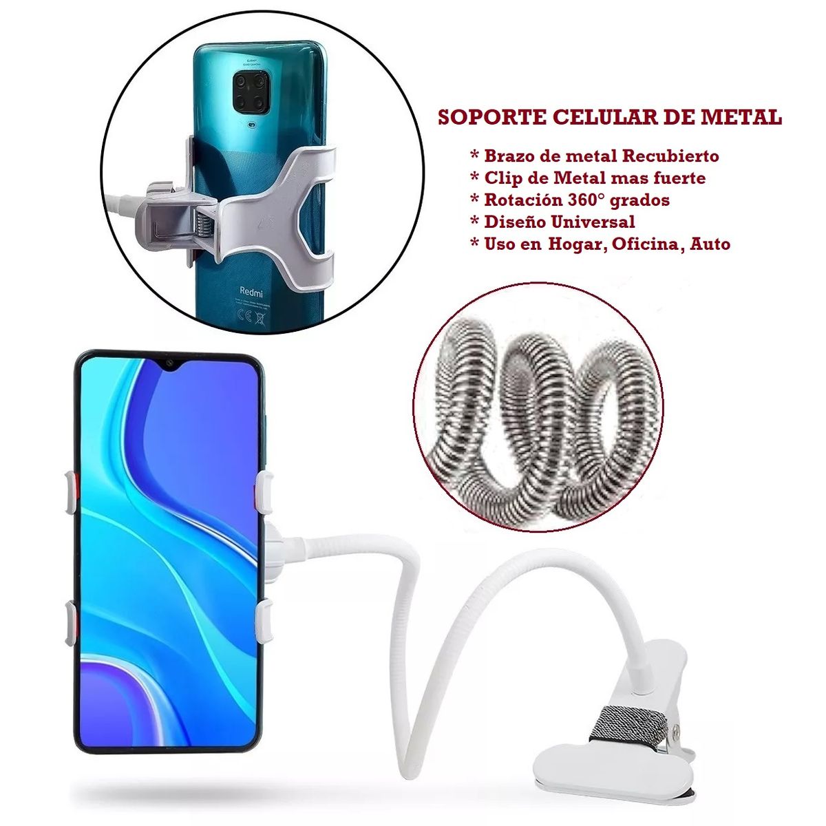 OEM - SOPORTE METAL CELULAR 360° BRAZO FLEXIBLE CLIP UTIL OFICINA AUTO x SAN VALENTIN