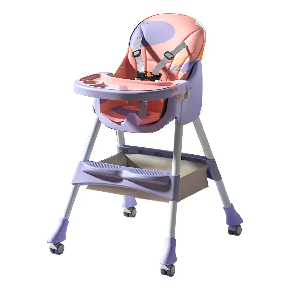 BABYPAL - Silla de Comer Bebe Plegable Rodante Multifuncional Rosado