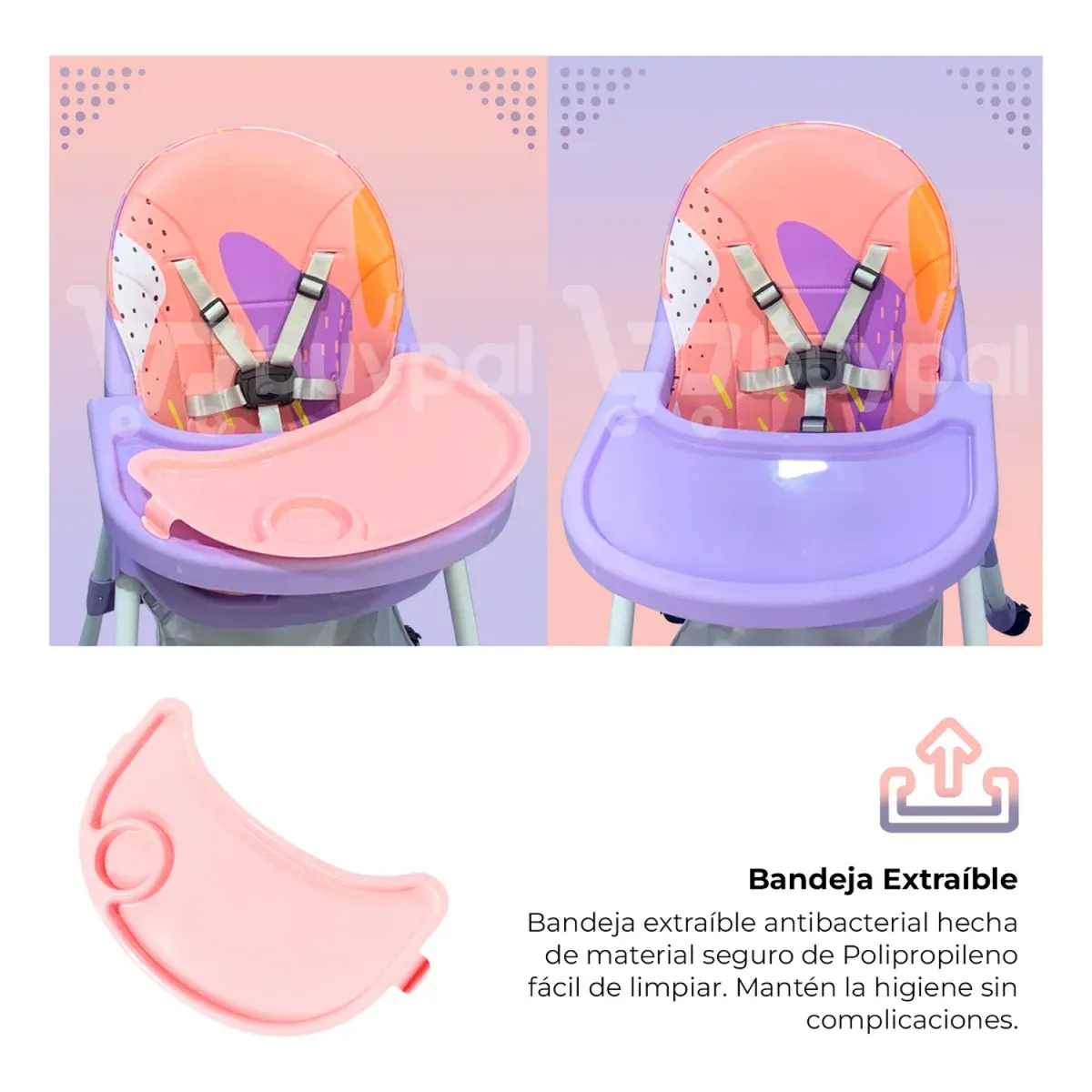 BABYPAL - Silla de Comer Bebe Plegable Rodante Multifuncional Rosado
