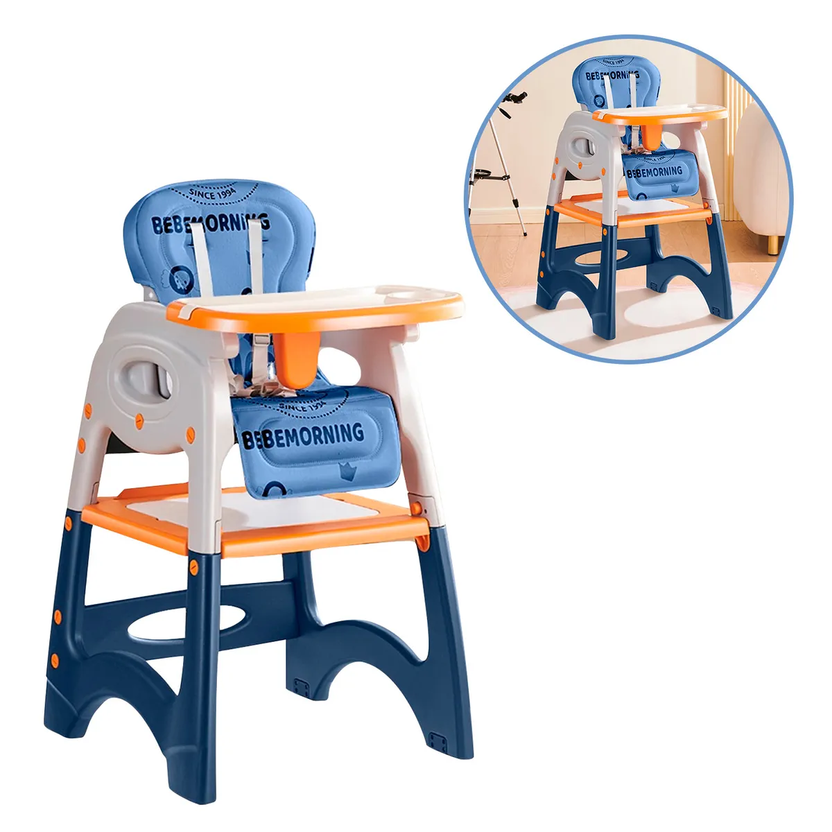 BABYPAL - Silla de Comer Bebe Plegable Rodante Multifuncional Azul